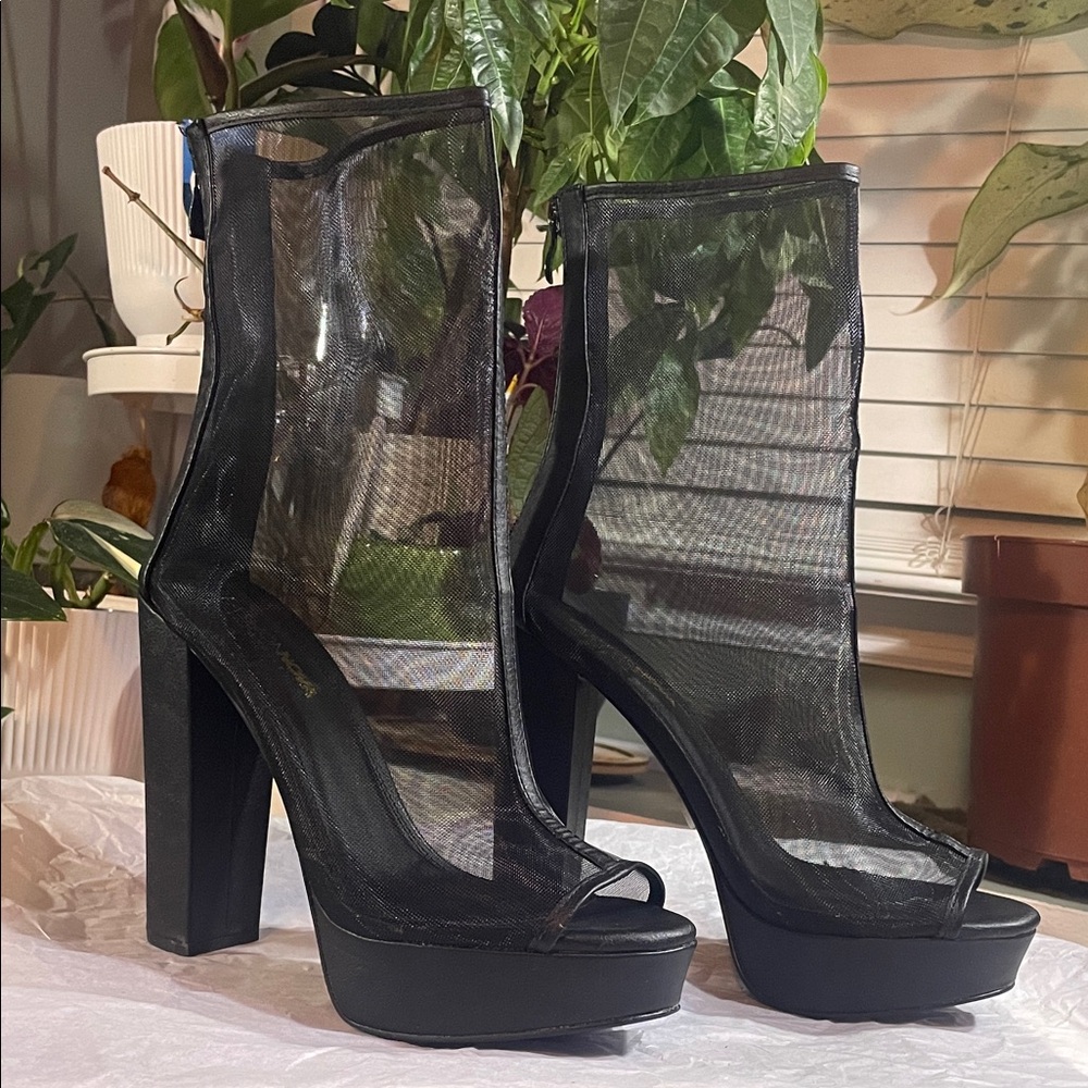 Fashionnova Black Mesh Platform Heels